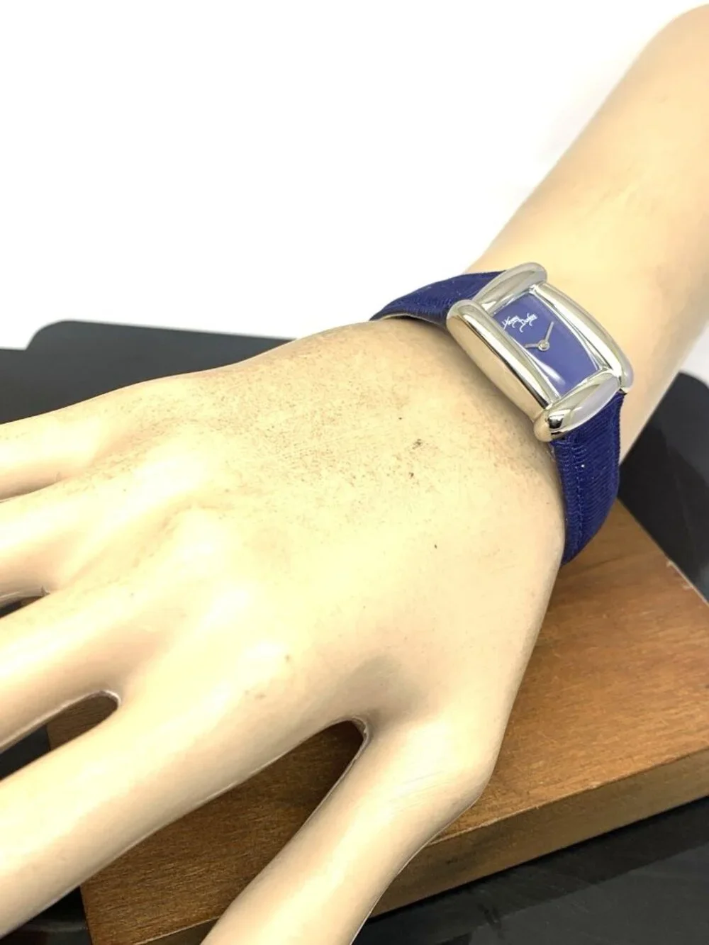 Henry Dunay Sabi Women's Watch Swiss Quartz Tank Blue Dial Leather Nylon Strap